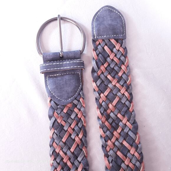 Womens Chunky Fashion Belt XL Waist Blue Brown Braided Faux Leather - Picture 6 of 10